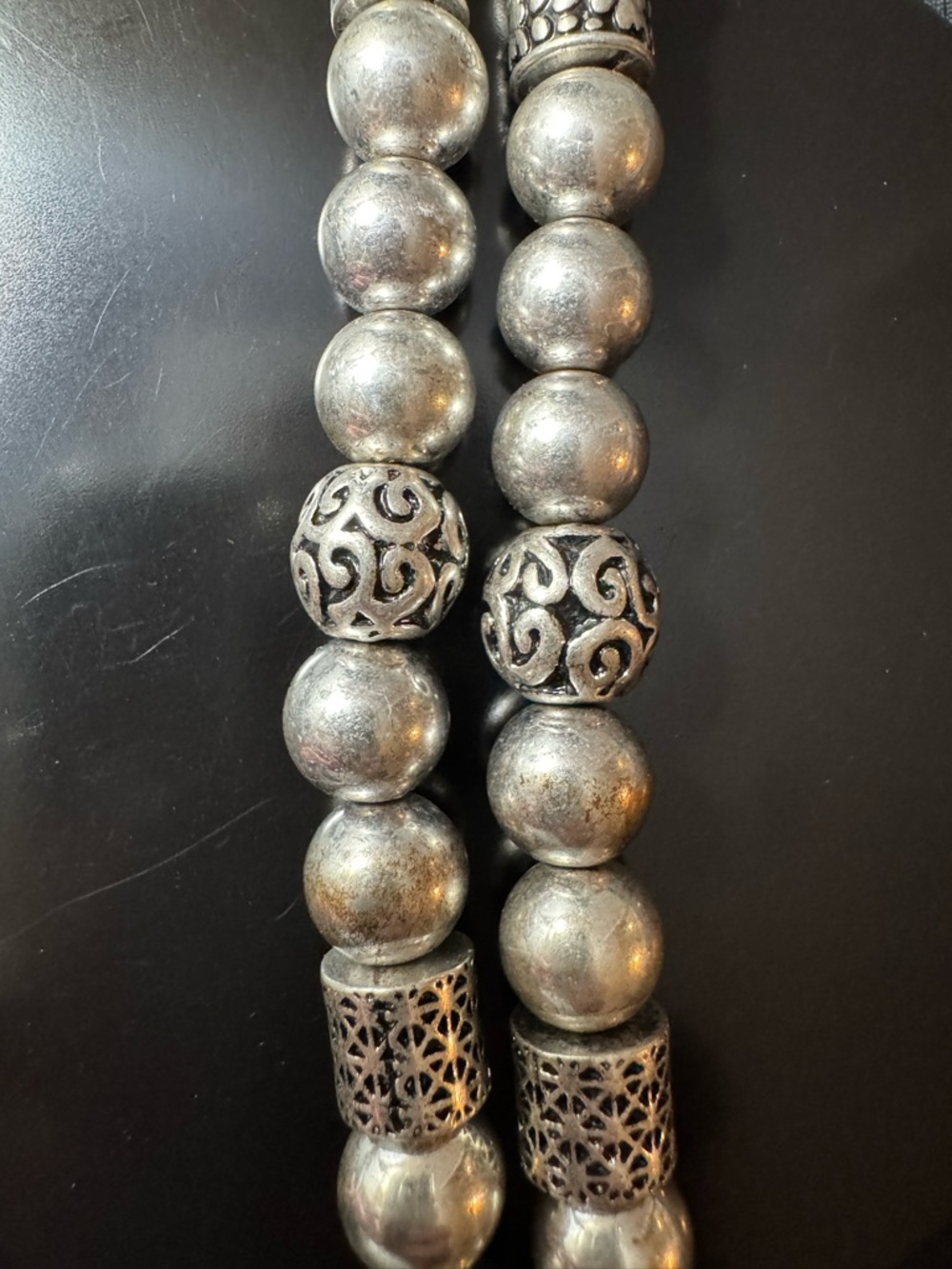 Artisan Style Silver Tone Beaded Necklace - Statement Ball & Filigree - Picture 3 of 6